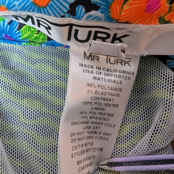 Mr Turk Kent Swim Trunks Floral & Green Mens 30 - Picture 3 of 7